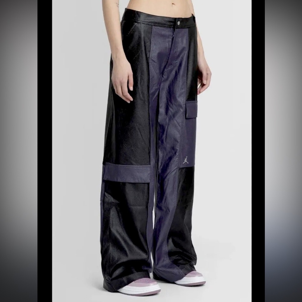 Jordan Black and Purple Wide-Leg leather Cargo Pants